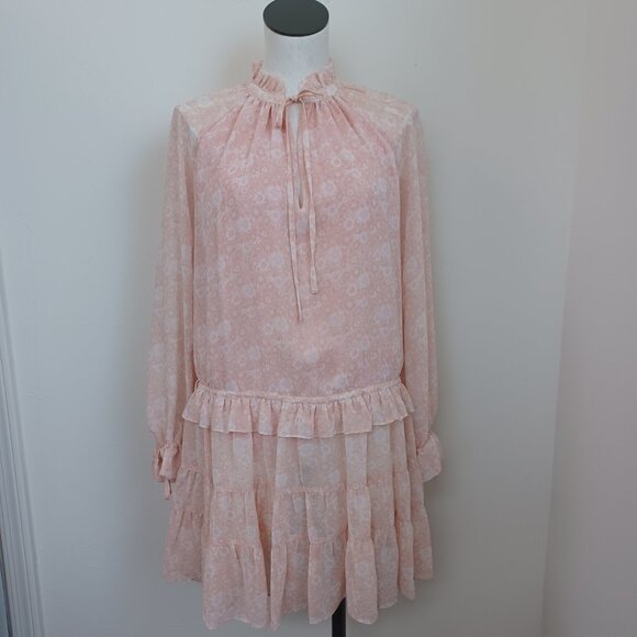 Rebecca Minkoff Dress Dyan Drop Waist Pink White Floral Ruffles Womens X Small - Picture 11 of 15